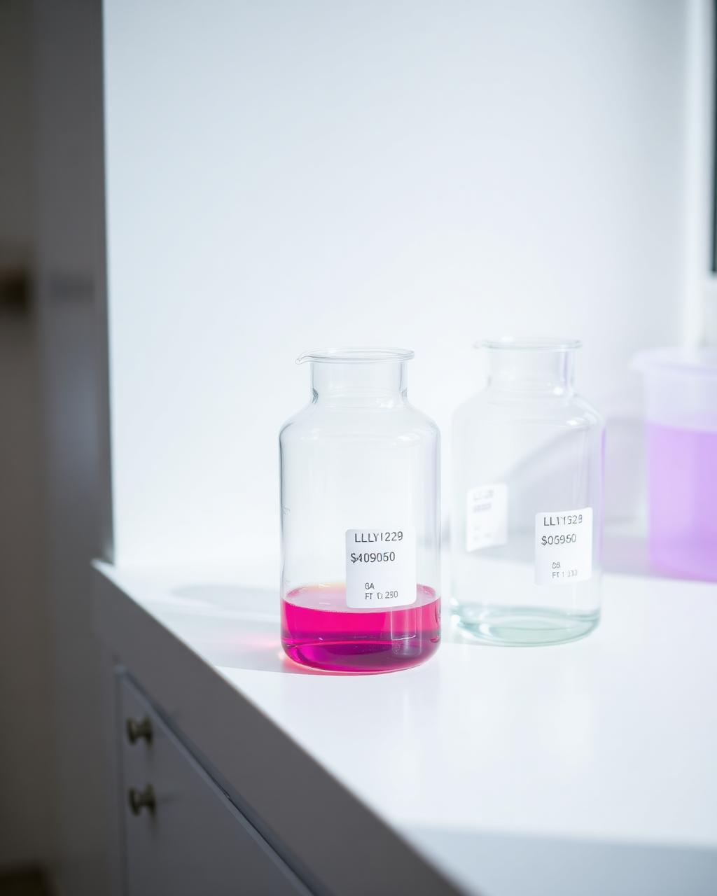 Labeled sample vials on a laboratory bench